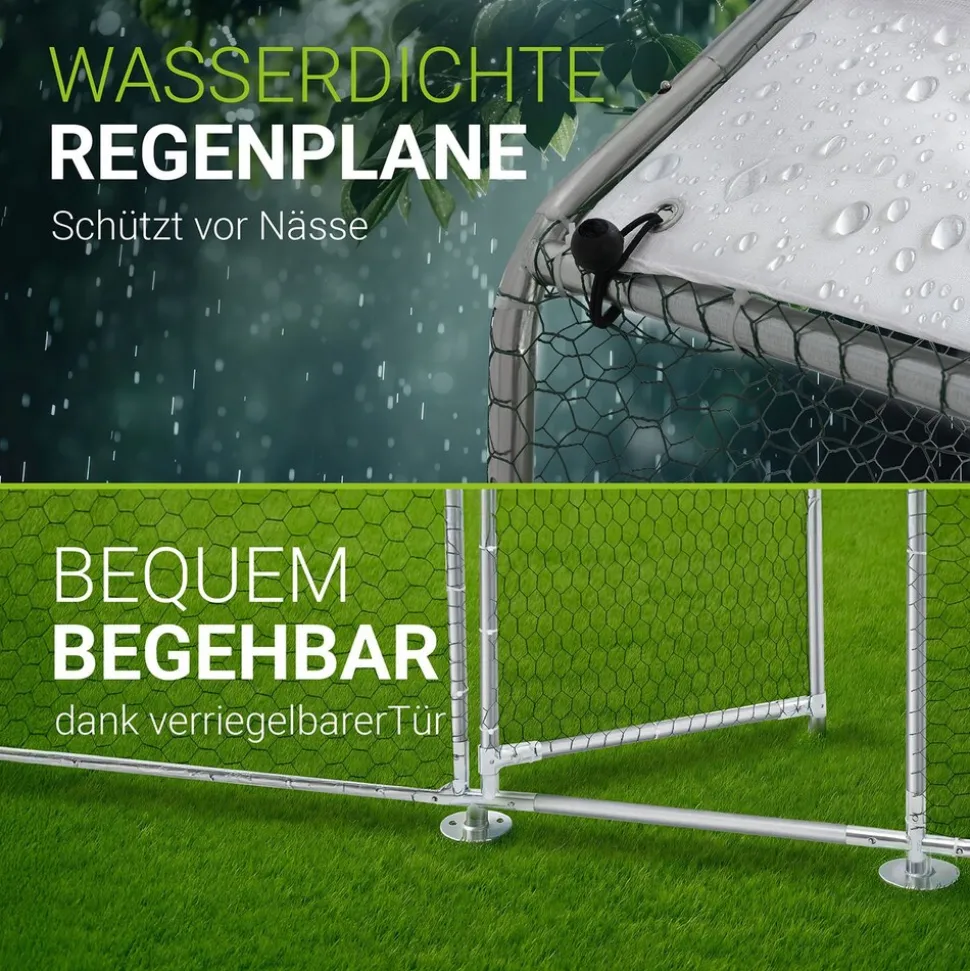 Juskys Freilaufgehege 2x2x2m aus Metall - Freigehege begehbar mit 4 m² Lauffläche, Tür & Riegel