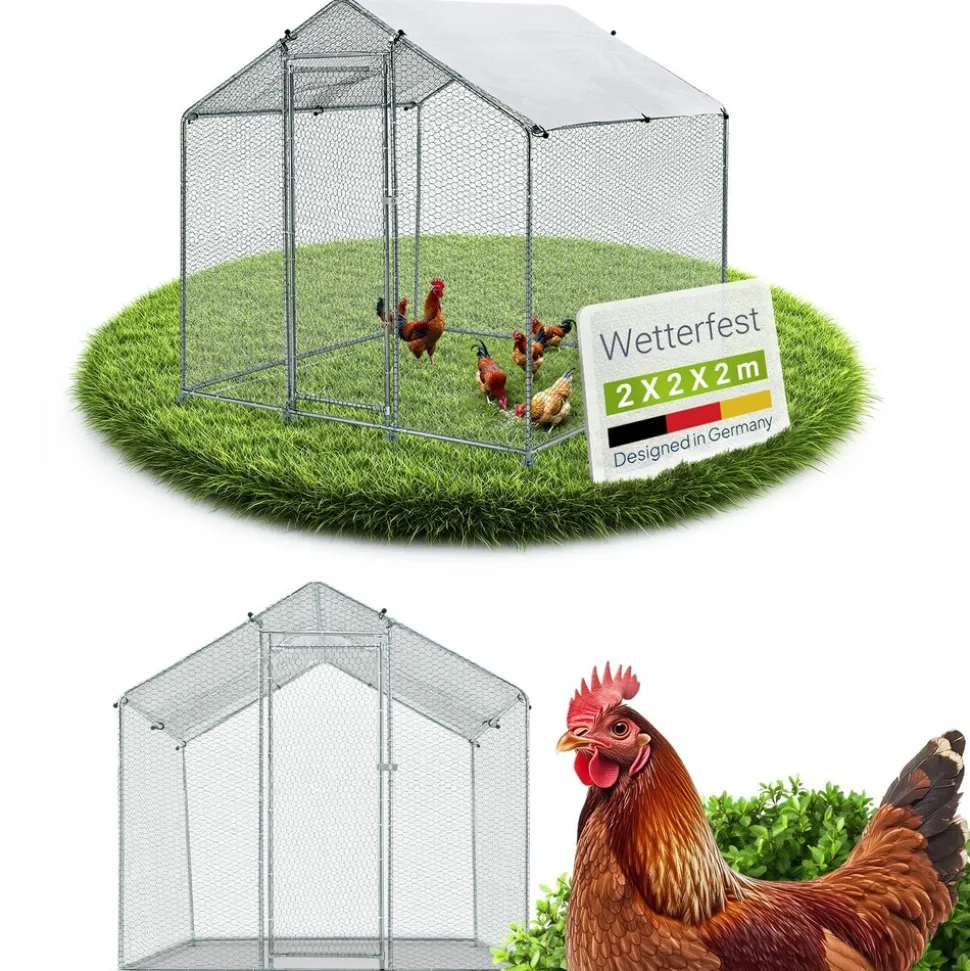 Juskys Freilaufgehege 2x2x2m aus Metall - Freigehege begehbar mit 4 m² Lauffläche, Tür & Riegel