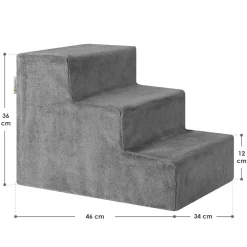 Juskys Haustiertreppe Timmy 36 cm, 3 Stufen Plüsch Grau waschbar– Hundetreppe für Bett, Sofa, Auto