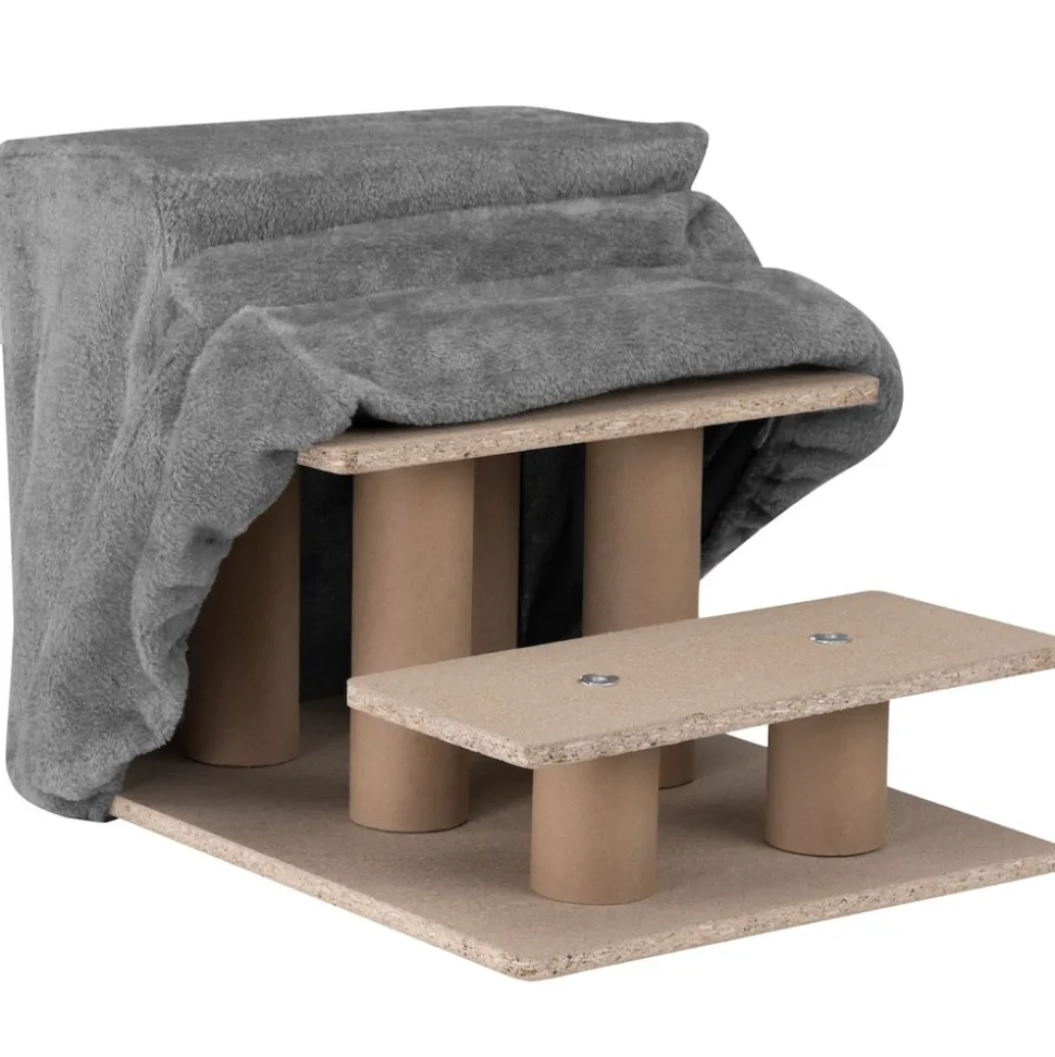 Juskys Haustiertreppe Timmy 36 cm, 3 Stufen Plüsch Grau waschbar– Hundetreppe für Bett, Sofa, Auto
