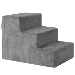 Juskys Haustiertreppe Timmy 36 cm, 3 Stufen Plüsch Grau waschbar– Hundetreppe für Bett, Sofa, Auto