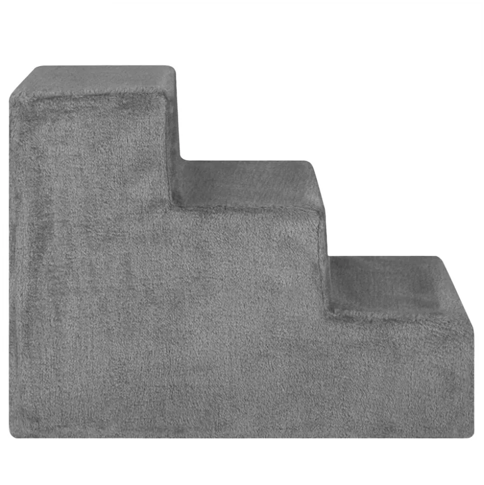 Juskys Haustiertreppe Timmy 36 cm, 3 Stufen Plüsch Grau waschbar– Hundetreppe für Bett, Sofa, Auto