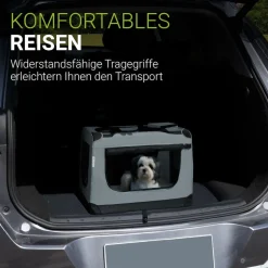 Juskys Hundetransportbox Lassie S (grau) faltbar mit Decke - 34x50x36 cm Hundetasche Hundebox