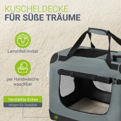 Juskys Hundetransportbox Lassie S (grau) faltbar mit Decke - 34x50x36 cm Hundetasche Hundebox