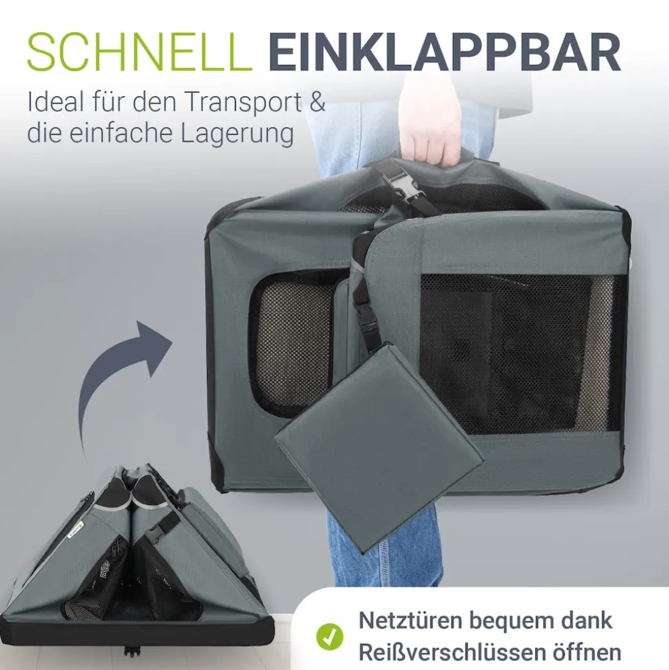 Juskys Hundetransportbox Lassie S (grau) faltbar mit Decke - 34x50x36 cm Hundetasche Hundebox