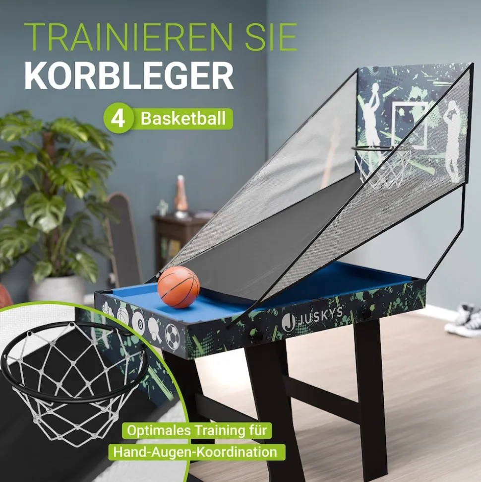 Juskys 5 in1 Spieltisch Ballzauber - klappbar mit Tischtennis, Kicker, Billard, Hockey & Basketball