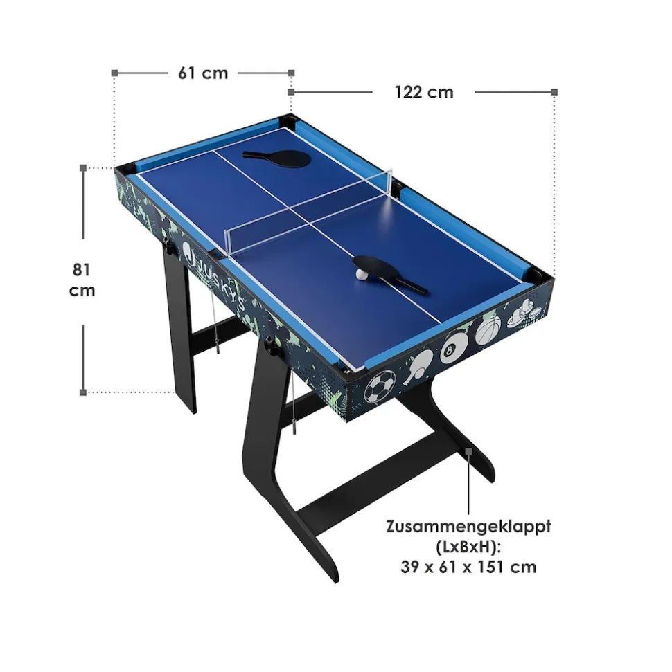 Juskys 5 in1 Spieltisch Ballzauber - klappbar mit Tischtennis, Kicker, Billard, Hockey & Basketball