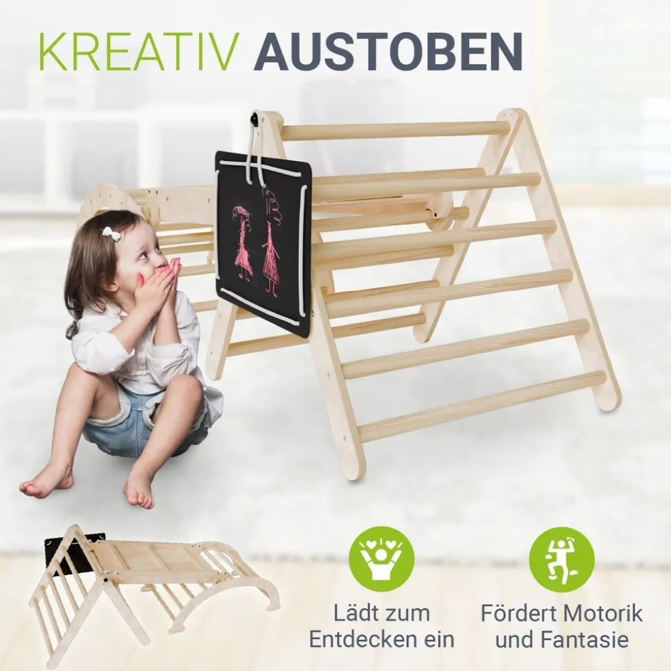 Juskys Kletterdreieck Movario Klein - Indoor Klettergerüst, Kletterdreieck und Kletterbogen, Rutsche
