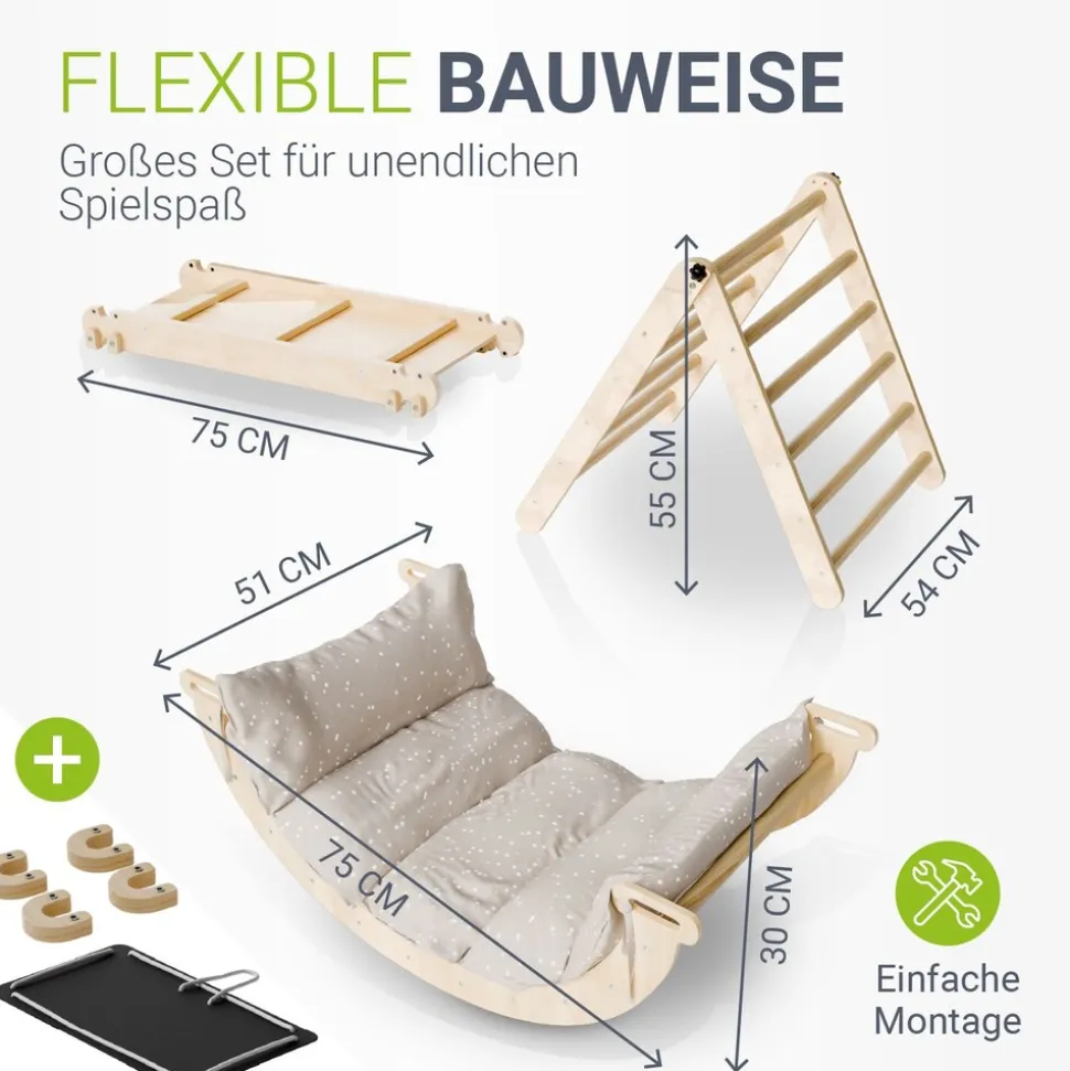 Juskys Kletterdreieck Movario Klein - Indoor Klettergerüst, Kletterdreieck und Kletterbogen, Rutsche