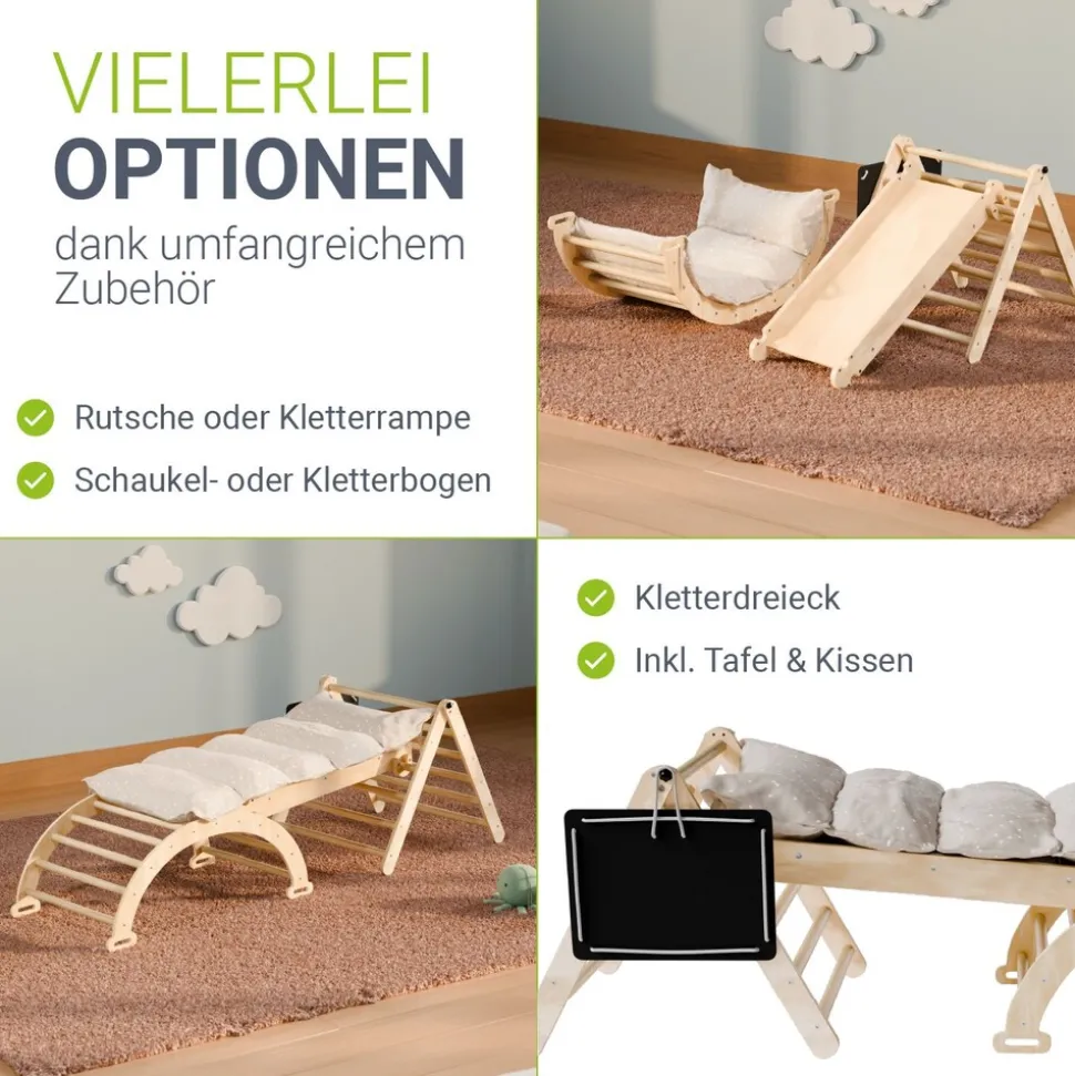 Juskys Kletterdreieck Movario Klein - Indoor Klettergerüst, Kletterdreieck und Kletterbogen, Rutsche