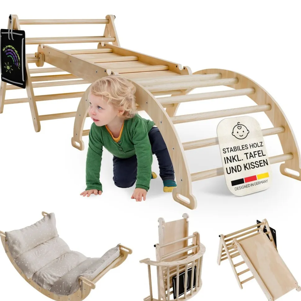 Juskys Kletterdreieck Movario Klein - Indoor Klettergerüst, Kletterdreieck und Kletterbogen, Rutsche