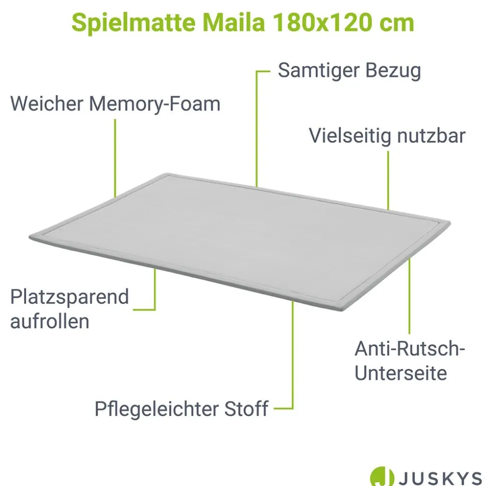 Juskys Krabbelmatte Maila Spielmatte 180x120 cm Yogamatte für Kind, Baby - rutschfest, weich - Grau