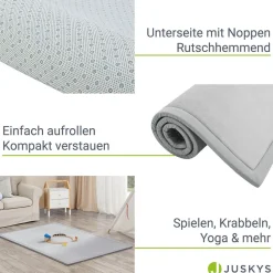 Juskys Krabbelmatte Maila Spielmatte 180x120 cm Yogamatte für Kind, Baby - rutschfest, weich - Grau