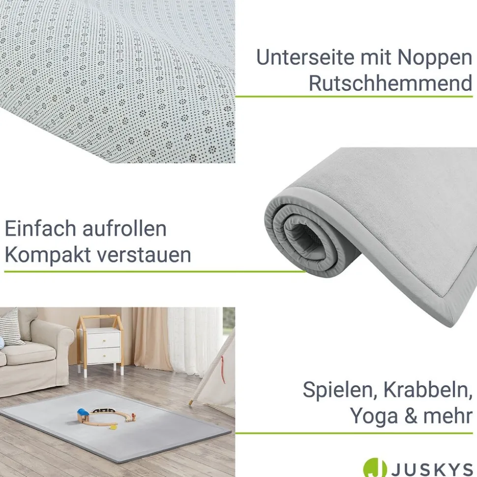 Juskys Krabbelmatte Maila Spielmatte 180x120 cm Yogamatte für Kind, Baby - rutschfest, weich - Grau