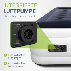Juskys Luftmatratze Sapri L in Blau-Weiß - 2 Personen Luftbett selbstaufblasend - integrierter Pumpe