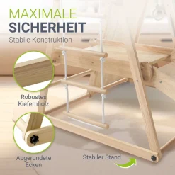 Juskys Mini Klettergerüst für Kinder - Indoor Spielplatz mit Rutsche, Kletterwand & Turnringe Natur
