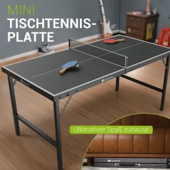 Juskys Mini Tischtennisplatte Flexi mit Zubehör - Tisch klappbar - Indoor Tischtennis für Zuhause - Schwarz
