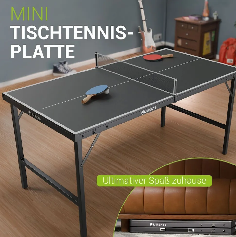 Juskys Mini Tischtennisplatte Flexi mit Zubehör - Tisch klappbar - Indoor Tischtennis für Zuhause - Schwarz