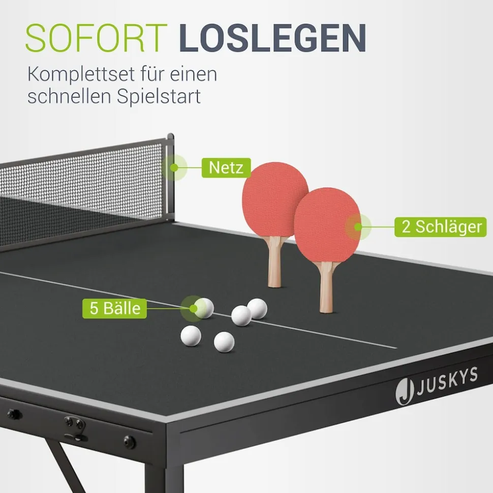 Juskys Mini Tischtennisplatte Flexi mit Zubehör - Tisch klappbar - Indoor Tischtennis für Zuhause - Schwarz