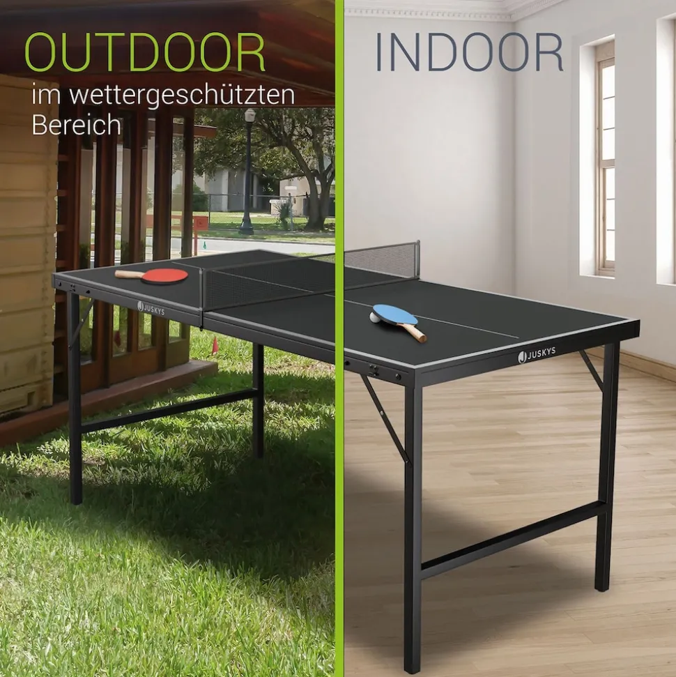 Juskys Mini Tischtennisplatte Flexi mit Zubehör - Tisch klappbar - Indoor Tischtennis für Zuhause - Schwarz