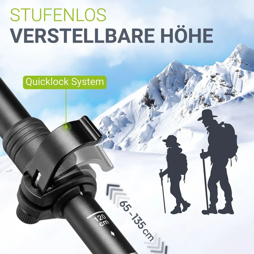 Juskys Nordic Walking Stöcke - Alu Teleskop Wanderstöcke, leicht, ausziehbar, Tasche - Schwarz