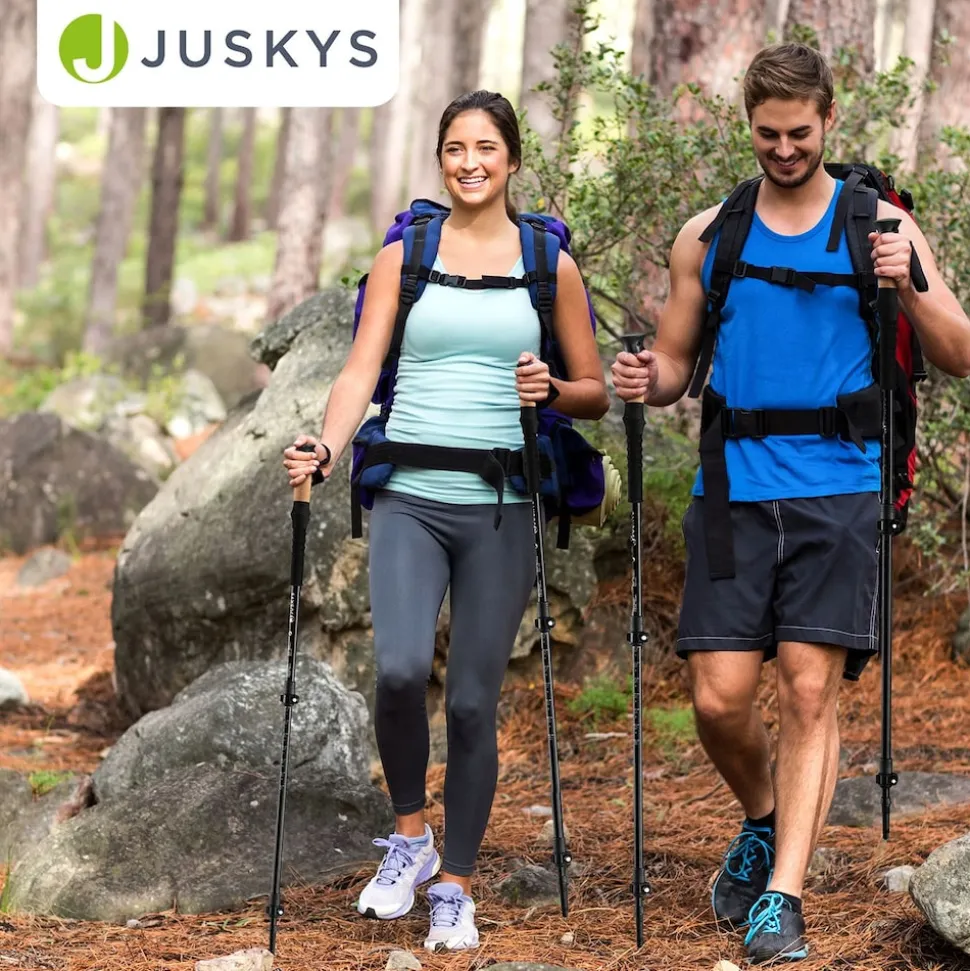 Juskys Nordic Walking Stöcke - Alu Teleskop Wanderstöcke, leicht, ausziehbar, Tasche - Schwarz