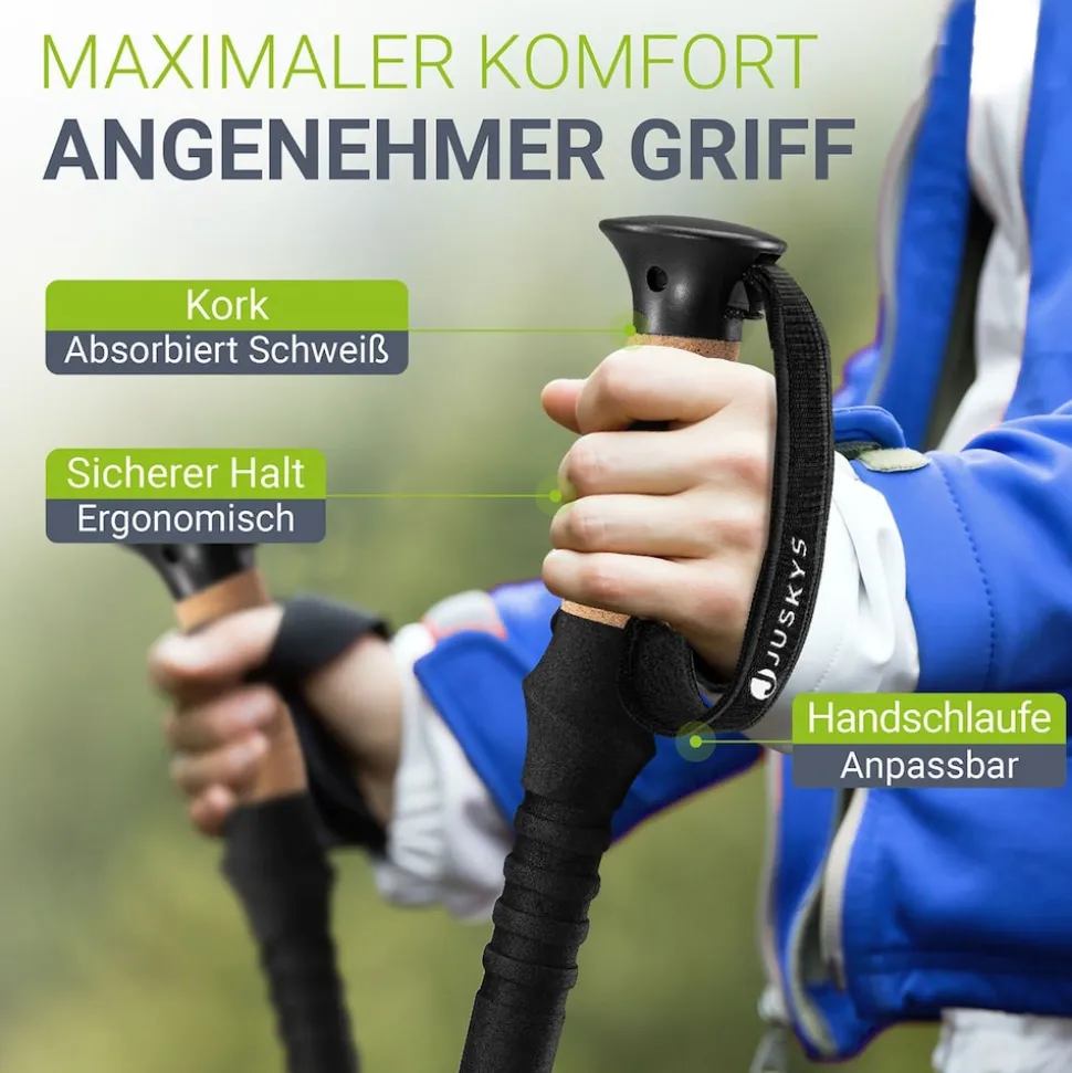 Juskys Nordic Walking Stöcke - Alu Teleskop Wanderstöcke, leicht, ausziehbar, Tasche - Schwarz