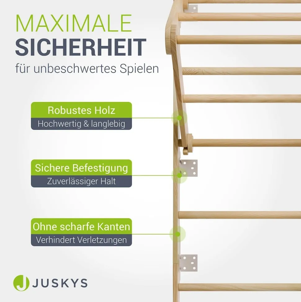 Juskys Sprossenwand für Kinder - Indoor Klettergerüst mit Turnringen, Klimmzugstange, Strickleiter