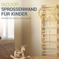 Juskys Sprossenwand für Kinder - Indoor Klettergerüst mit Turnringen, Klimmzugstange, Strickleiter