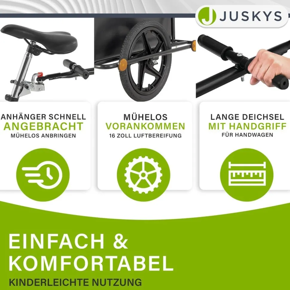 Juskys Transportanhänger Fahrradanhänger 90 Liter - Lastenanhänger mit Kupplung, Deichsel & Plane