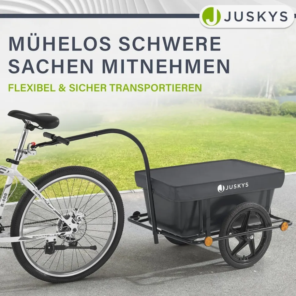 Juskys Transportanhänger Fahrradanhänger 90 Liter - Lastenanhänger mit Kupplung, Deichsel & Plane