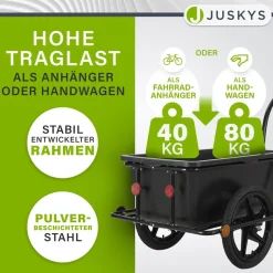 Juskys Transportanhänger Fahrradanhänger 90 Liter - Lastenanhänger mit Kupplung, Deichsel & Plane