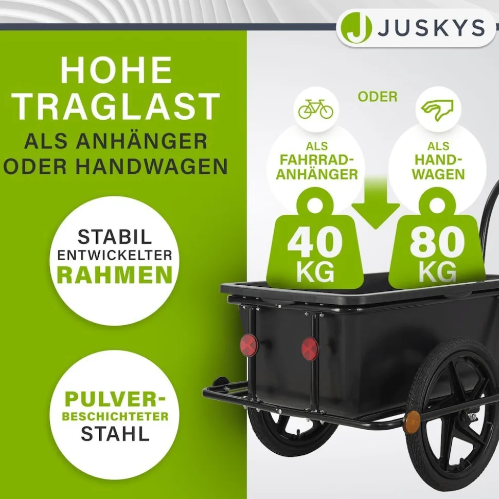 Juskys Transportanhänger Fahrradanhänger 90 Liter - Lastenanhänger mit Kupplung, Deichsel & Plane