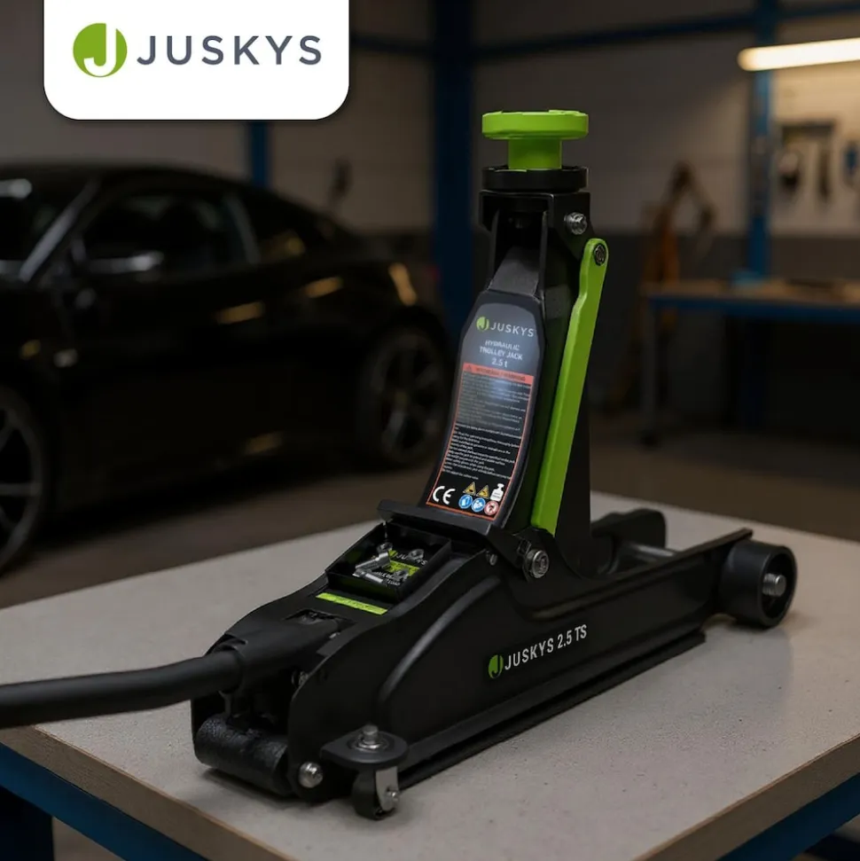 Juskys Wagenheber 2,5 t – Schwarz/Grün, hydraulisch, stabil mit Transportbox, Rangierwagenheber
