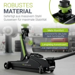 Juskys Wagenheber 2,5 t – Schwarz/Grün, hydraulisch, stabil mit Transportbox, Rangierwagenheber