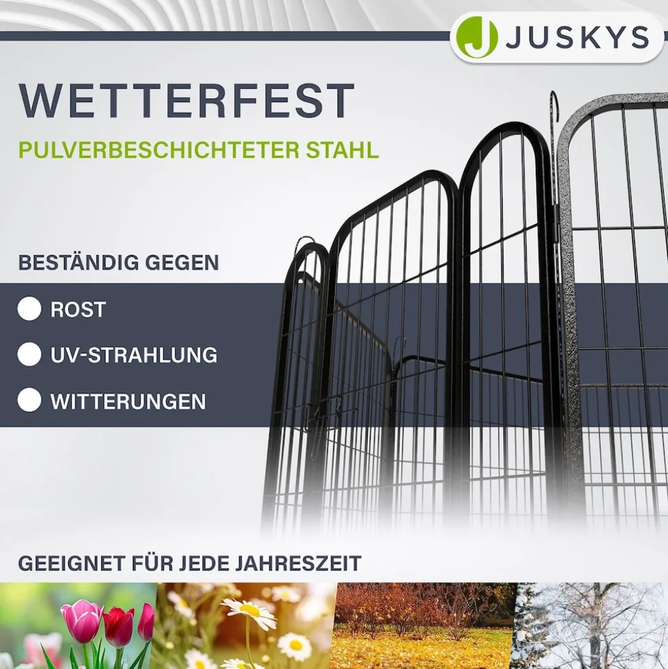 Juskys Welpenauslauf Plus 160x160x80 cm, 8-teilig aus Metall mit Tür für Hunde, Hasen & Kleintiere