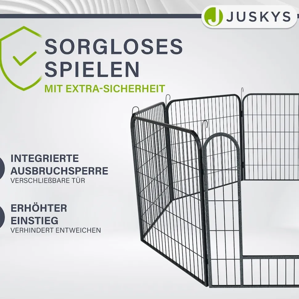 Juskys Welpenauslauf Plus 160x160x80 cm, 8-teilig aus Metall mit Tür für Hunde, Hasen & Kleintiere
