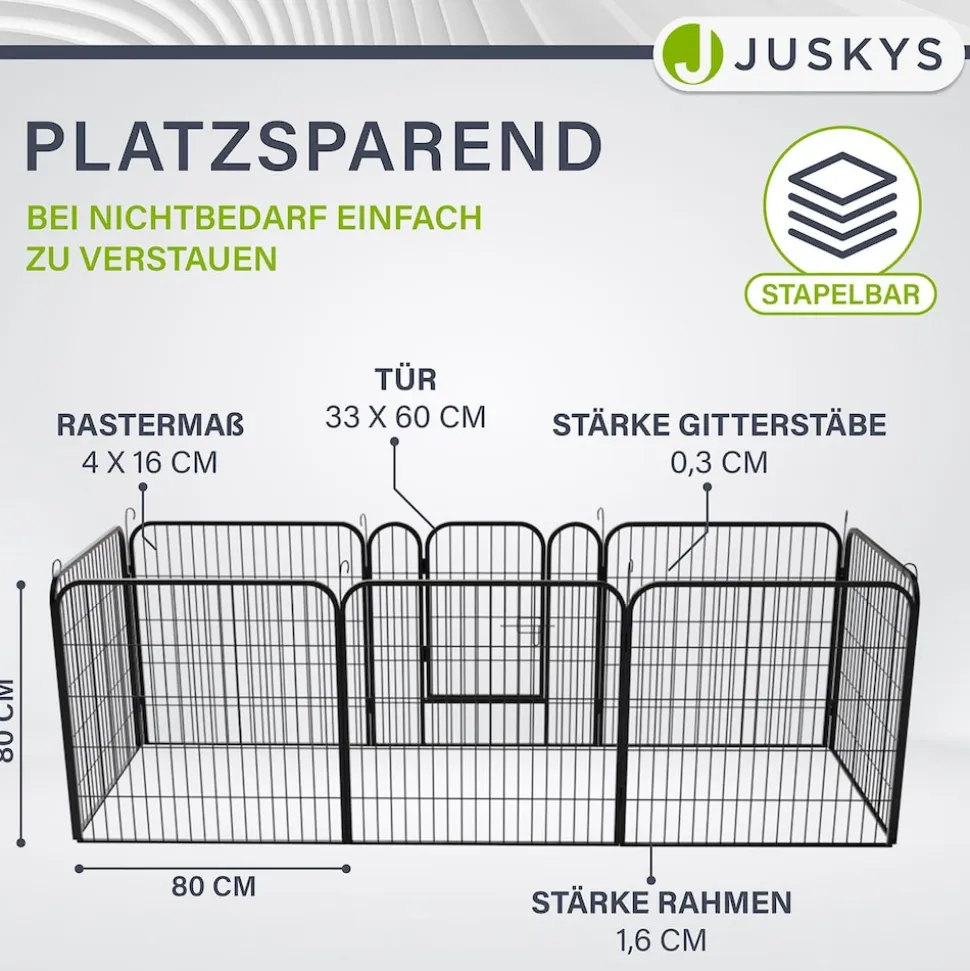 Juskys Welpenauslauf Plus 160x160x80 cm, 8-teilig aus Metall mit Tür für Hunde, Hasen & Kleintiere