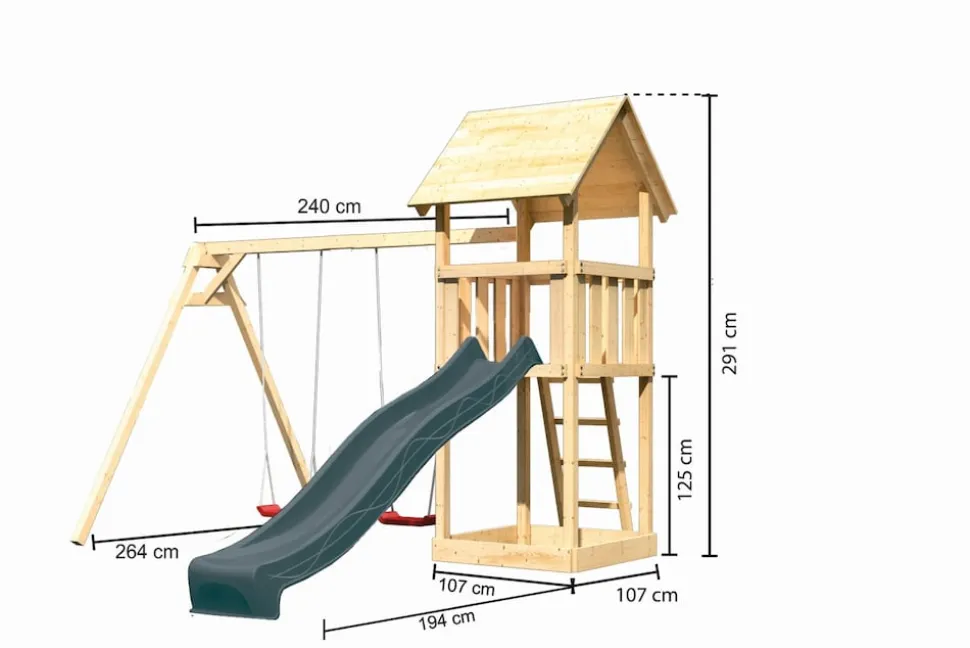 Karibu Spielturm Lotti Satteldach + Rutsche + Doppelschaukel