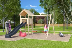 Karibu Spielturm Lotti Satteldach + Rutsche + Doppelschaukel