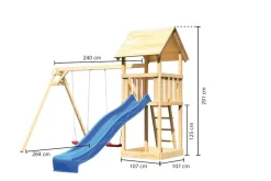 Karibu Spielturm Lotti Satteldach mit Rutsche blau und Doppelschaukel