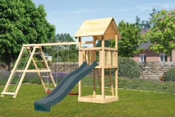Karibu Spielturm Lotti Satteldach + Rutsche + Gerüst / Doppelschaukel