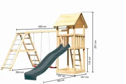 Karibu Spielturm Lotti Satteldach + Rutsche + Gerüst / Doppelschaukel