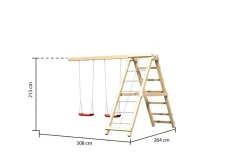Karibu Spielturm Lotti Satteldach + Rutsche + Gerüst / Doppelschaukel