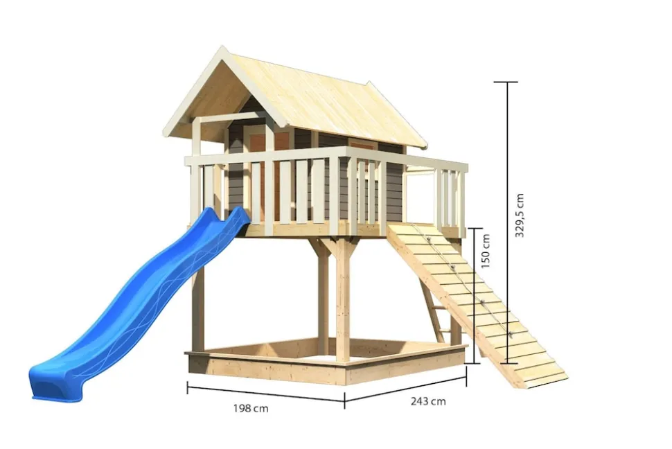 Karibu Stelzenhaus Fidel mit Rutsche blau und Holzrampe