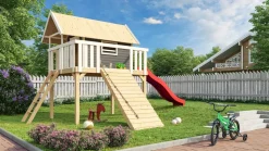 Karibu Stelzenhaus Fidel mit Rutsche rote und Holzrampe