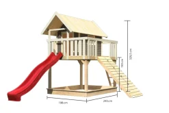 Karibu Stelzenhaus Fidel mit Rutsche rote und Holzrampe