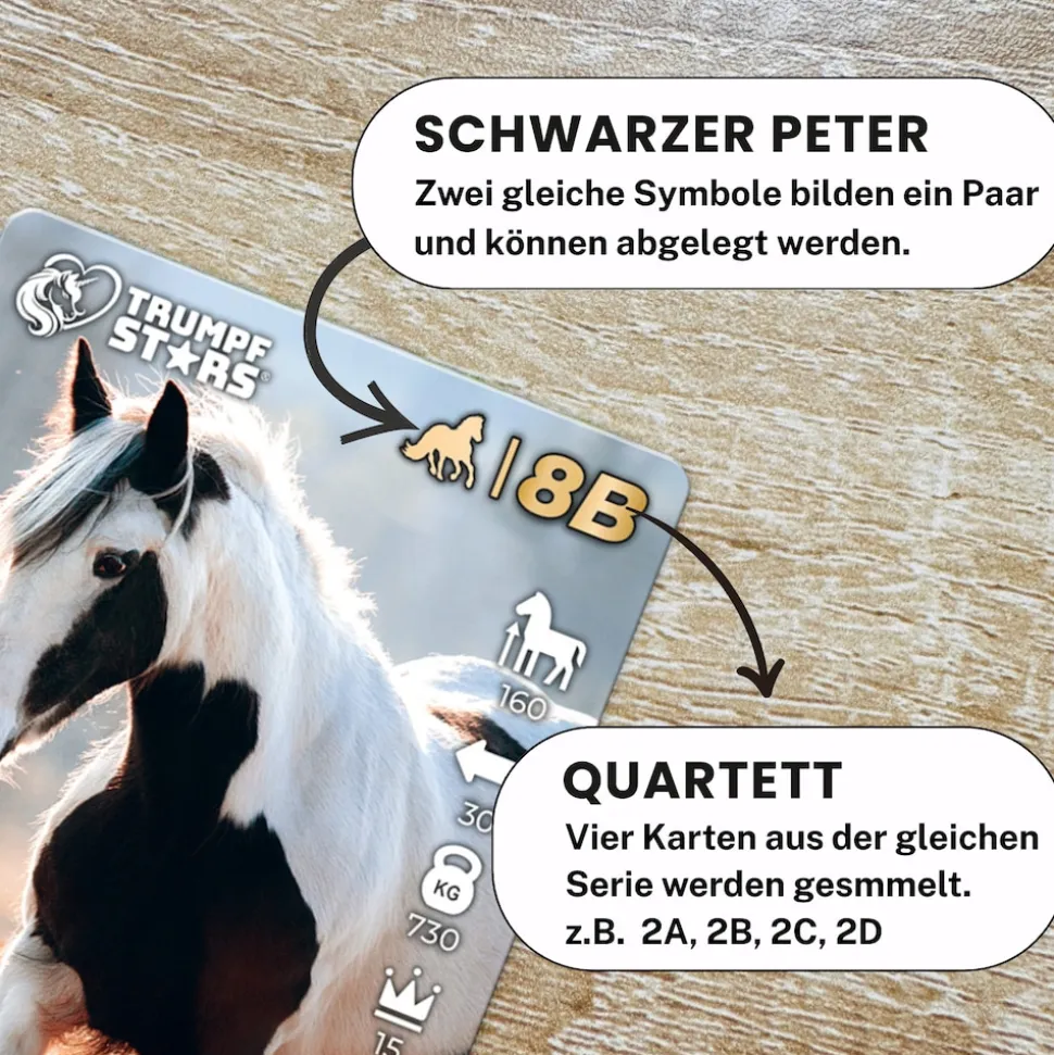 Kartenspiel Trumpfstars Pferde und Ponys 3 in 1 Quartettspiel ab 6 Jahren für 2+ Spieler