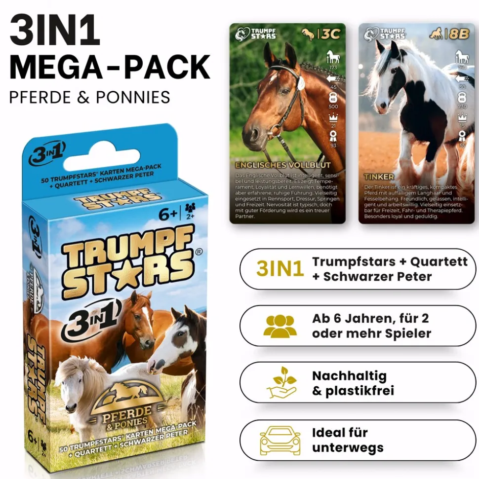 Kartenspiel Trumpfstars Pferde und Ponys 3 in 1 Quartettspiel ab 6 Jahren für 2+ Spieler
