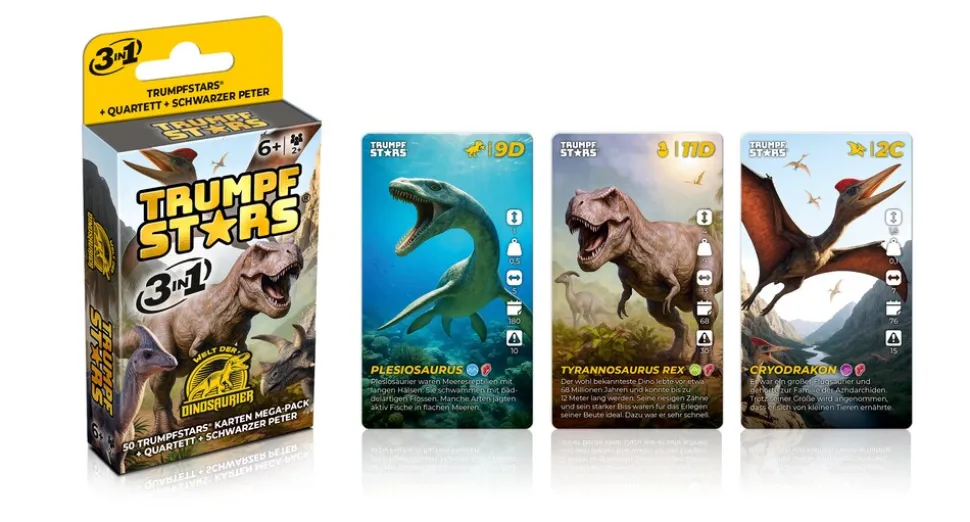 Kartenspiel Trumpfstars Welt der Dinosaurier 3in1 Dinos ab 6 Jahren Quartett